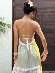 SHEIN Unity 浪漫蕾丝拼布优雅吊带连衣裙 - 彩色 - 查看 4