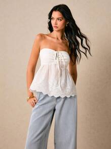 Poéselle Women's Casual Solid Color Hollow Out Embroidered Halter Top,Country Concert, Summer