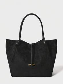 SHECARRY 1 件女士时尚百搭纯色手提包 - 黑色 - 查看 9