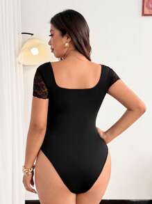 SHEIN MOOSTA Body elegante e casual in maglia di taglia oversize con inserti in pizzo nero