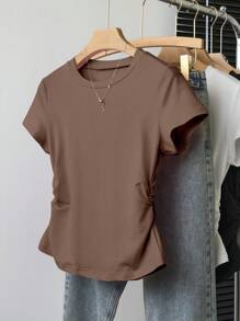 SHEIN Explorewe 5pcs/Set Tween Girls Casual Versatile Waist Elastic Short Sleeve T-Shirt