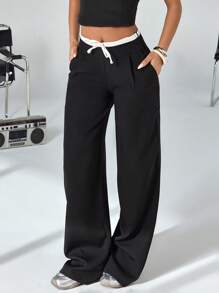 CasuGlow WOMEN BOTTOM BLACK AND WHITE COMFORT PANT - Black - View 5