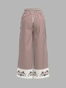 SHEIN LUNE Plus Size Casual Vacation Retro Printed Striped Tassel Loose Pants Fall Cloth For Women - Multicolor - View 2