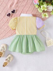 Vestido camisero para bebé niña con bloques de color y cuello polo, ideal para primavera y verano