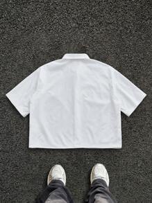 Manfinity Roghcode Men's Lip Print Front Button Casual Short Sleeve Shirt Men's Cropped Tops - White - View 2