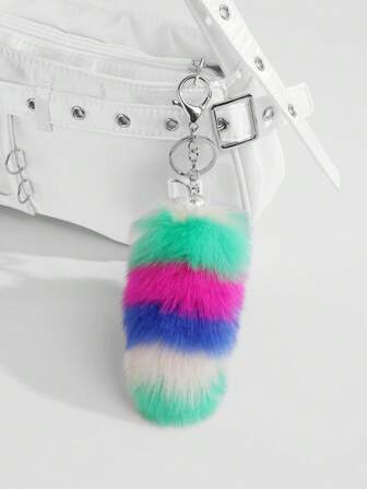 Grunge Punk 1 pezzo Ciondolo portachiavi kawaii di alta qualità, vintage, multicolore, in finta pelliccia a forma di coda di animale, accessorio adatto a donna, per uso quotidiano e come regalo per le vacanze