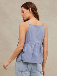 WESTFADE Summer Gingham Checkered Plaid Bow Side Tie Sleeveless A Line Tank Top Cowgirl - Blue - View 2