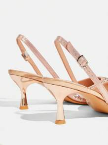 CUCCOO TILAWA 尖头高跟水钻香槟色闪光性感派对婚鞋，细高跟香槟色女式浅口鞋，露背女式一脚蹬高跟鞋 - 香檳色 - 查看 12