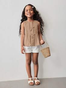 Maija Kids Maija Kids Camiseta de tirantes informal con cuello redondo y decoración de mariposa tejida para niña joven