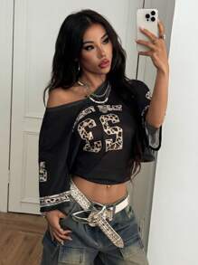 Coolane Casual Sports Leopard Print Alphabet Numeral Pattern Breathable T-Shirt