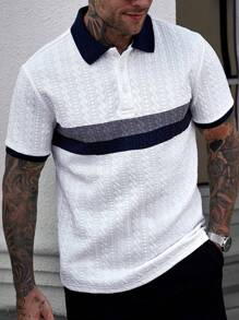 Manfinity CasualCool 男士短袖拼色 Polo 衫，夏季时尚 - 白色 - 查看 6