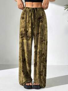 SHEIN EZwear Summer Rave Women Retro Flocked Long Pants - Yellow - View 6