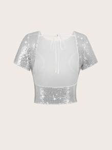 Glamine Áo Crop Top hở lưng mùa hè mới cho nữ - Bạc - Xem 4