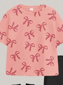 SHEIN Leap Crew Tween Girls Casual Minimalist Short Sleeve T-Shirt & Shorts 2 Pieces Set, Suitable For Summer - Multicolor - View 5