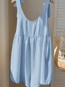 Comfortcana 1 件纯色简约时尚吊带连体裤，适合夏季 - 淺藍色 - 查看 6