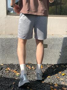 SHEIN Leap Crew Teen Boys' Casual Comfortable Drawstring Adjustable Waist Solid Color Shorts - Grey - View 2