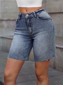 SHEIN Essnce Women's Casual Versatile Denim Shorts - Medium Wash - View 1