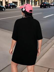 GARFIELD | SHEIN Plus Size Letter & Cartoon Graphic Round Neck Short Sleeve Dress