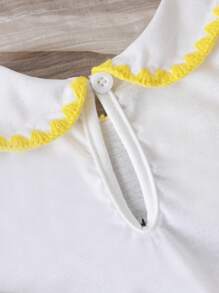 SHEIN Baby Girls White And Yellow Strawberry Embroidery Short Sleeve Dress,Cute Family Matching Summer Outfits - White - View 3