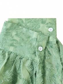 SHEIN LUNE 大码雪纺镂空前系带宽松休闲衬衫 - 綠色 - 查看 3