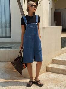 Livesso Summer New Loose Casual Women Denim Bib Pants