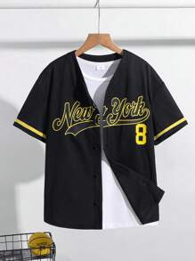 Tween Boys' Casual Versatile Comfortable Printed Patchwork Knit Open Front Loose Cardigan - Black - View 1