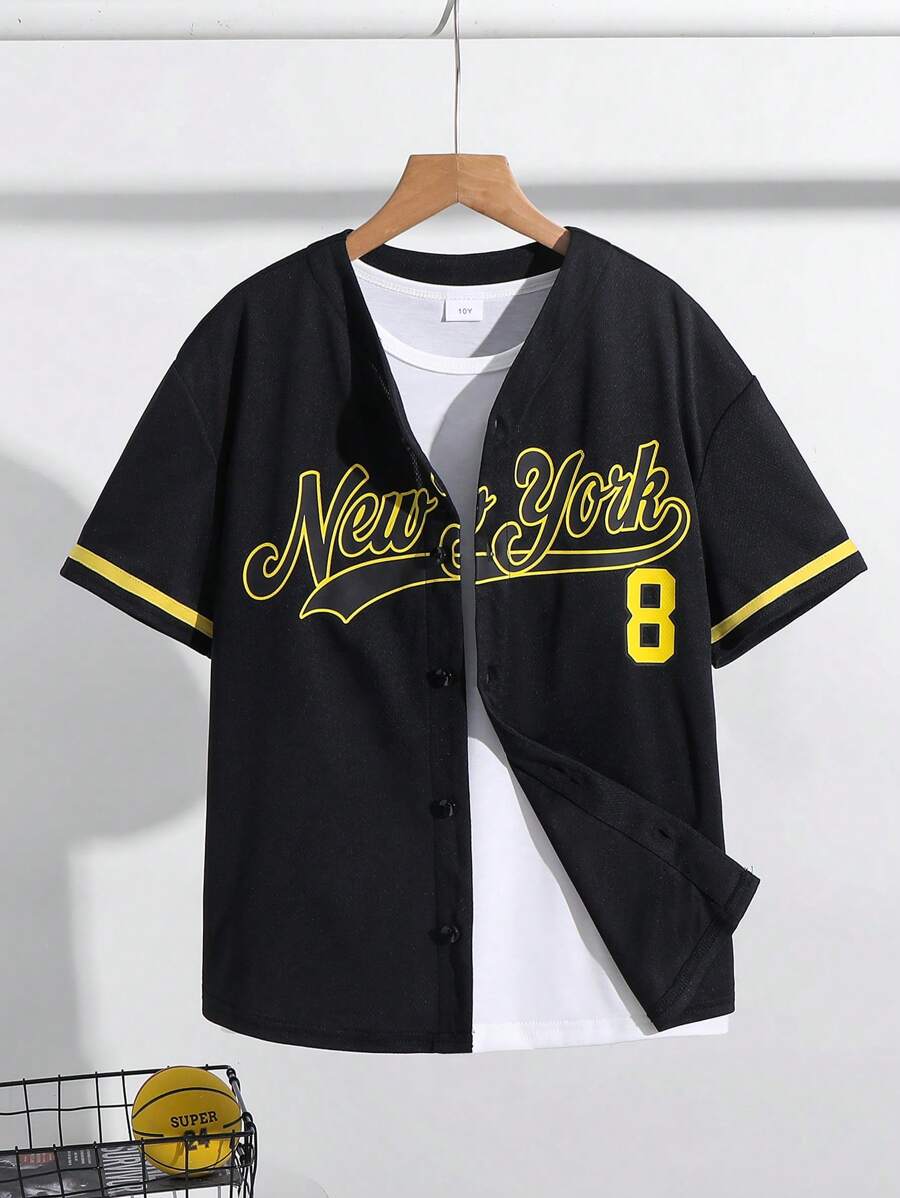 Tween Boys' Casual Versatile Comfortable Printed Patchwork Knit Open Front Loose Cardigan - Black - View 1