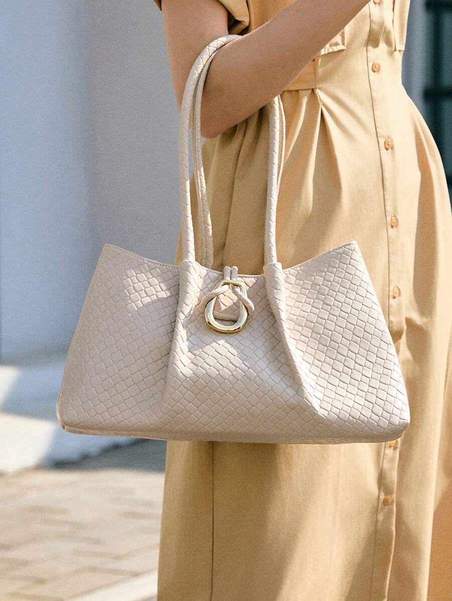 SHECARRY Women Simple Solid Color Tote Bag, Casual & Versatile - Beige - View 1