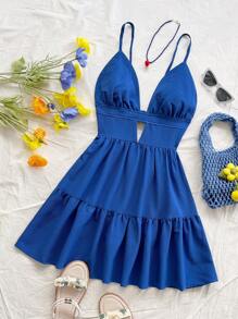 Soleia Vacation Casual V-Neck Sleeveless Backless Red Dress,Summer Dresses For Women - Royal Blue - View 4