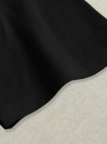 Regular Fit Women's Letter Print Round Neck Short Sleeve T-Shirt - Black - View 4