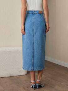 EURMUSE Button Front Denim Skirt - Blue - View 2