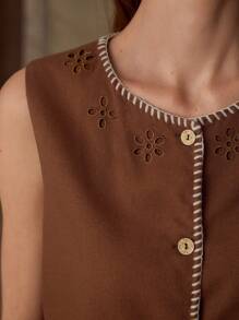 MOTF EYELET EMBROIDERY BUTTON UP TANK TOP