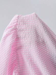 EMERY ROSE Blusas casuales de manga corta con cuello redondo y estampado de rayas, apropiadas para el verano, tallas grandes - Rosa Pálido - Ver 6