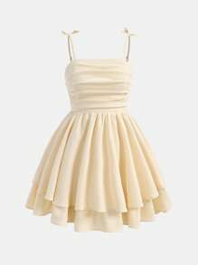 SHEIN Girlism Vestito casual a fascia a strati per ragazze adolescenti, con arricciature e orlo a bolle in tessuto tinto unito