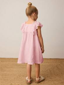 Maija Kids Maija Kids Vestito da ragazza giovane stile primavera/estate con maniche a palloncino arricciato e ricamato, decorato con ricami 3D, vestito casual a-line morbido e tinta unita color albicocca, adatto per uso quotidiano, uscite, vacanze, campagna