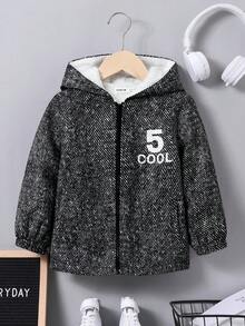 SHEIN 男小童字母圖案連帽加絨內裏外套 - 彩色 - 查看 2