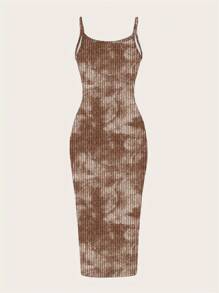 SHEIN EZwear 休闲简约扎染全印花图案紧身吊带背心长裙，适合夏季 - 彩色 - 查看 2