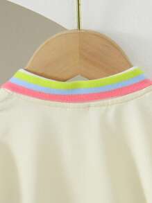 Baby Girls Summer Dopamine Color Jacquard Ribbed Collar Letter Embroidery Polo Shirt Set