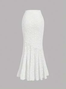 SHEIN MOD Conjunto de top de tirantes blanco y falda larga de sirena de encaje para mujer, conjunto de vestimenta elegante para primavera, estilo "old money", vestidos modestos para mujer