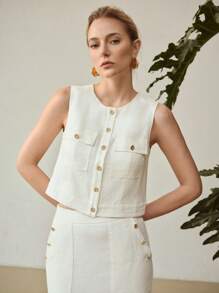 MOTF PREMIUM Camicia decorata con bottoni in metallo in lino