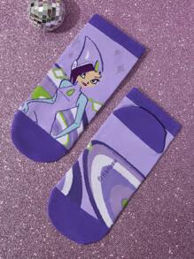 The Winx X SHEIN 6 đôi tất mắt cá chân họa tiết nhân vật hoạt hình dành cho nữ, tất gót chân mềm mại, thoáng khí, gia cố, phù hợp cho mọi mùa - Nhiều màu - Xem 13