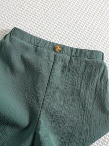 SHEIN 2 Stücke/Set Baby Jungen lässiges, vielseitiges weißes Langarm-Hemd und Shorts Set, atmungsaktiv, geeignet für drinnen, Outdoor, alltäglich, Sport, Spiel, Party, Foto, Urlaub, Frühling/Sommer