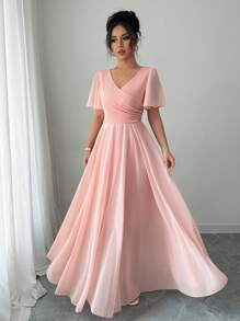 Elenzga Vestido elegante, romántico y sofisticado para mujeres con escote en V, mangas abullonadas y silueta evasé