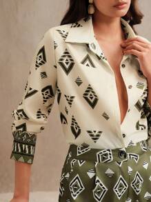 Anewsta Damen Frühling-/Sommer-Zweiteiler mit Diamantgittermuster, hochwertige Mode-Bedrucktes Top und Hose, Lässig, Festival, Urlaub, Feiertag