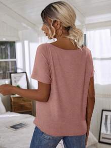 EMERY ROSE Áo thun nữ tay ngắn cổ bẻ màu trơn đơn giản - Hồng - Xem 2