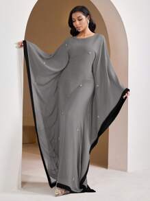 Veilorie Women's Colorblock Bat Wing Sleeve Dress Women Formal Party Dress - Grey - View 2