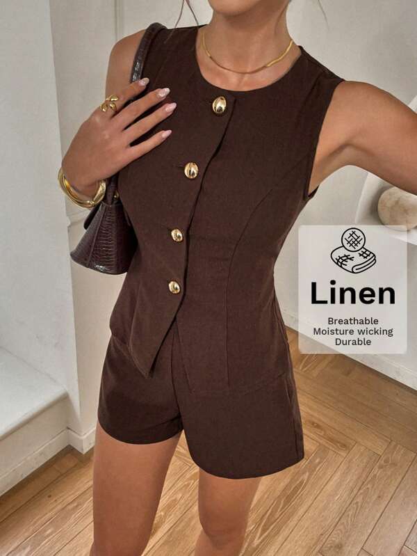 Siren Gaze Conjunto de traje de chaqueta y pantalón corto de 1 botón para mujer