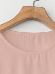 Linhara 2 Pcs/Set Plus Size Summer Minimalist Asymmetric Hem Top And Wide Leg Pants Set - Pink - View 3