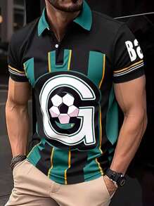 Manfinity Homme Men's Letter & Stripe Short Sleeve Casual Commuter Polo Shirt - Green - View 1