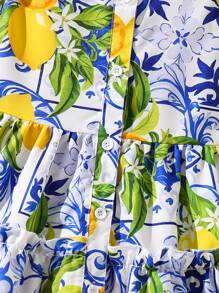 Sparklyn Tween Girl Puff Sleeve Collared Mid-Length Dress With Knitted Belt,Holiday Summer Travel Summer Holiday - Multicolor - View 8